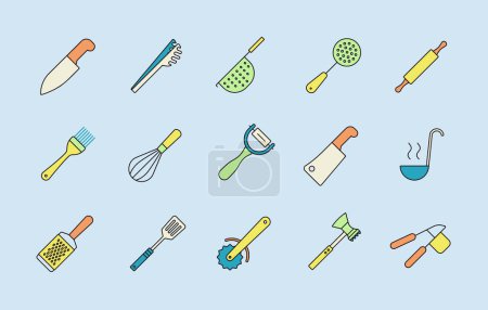 Kitchenware and kitchen vector icon set. Graph symbol for cooking web site and apps design, logo, app, UI