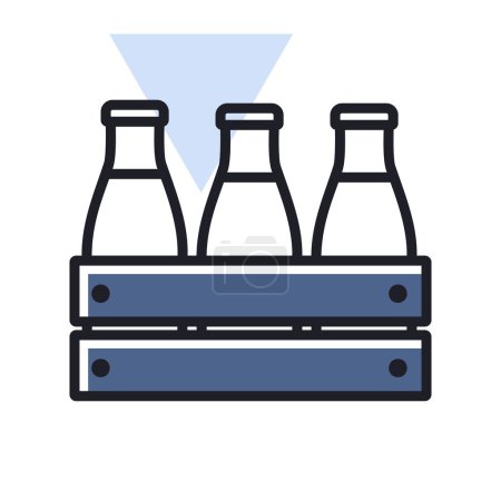 Milchhölzerne Schachtel. Milchflaschen Kistenvektorsymbol. Zeichen für Milchprodukte. Grafiksymbol zum Kochen von Webseiten und Apps Design, Logo, App, UI