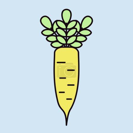 Japanese daikon radish with leaf isolated vector icon. Vegetable sign. Graph symbol for food and drinks web site, apps design, mobile apps and print media, logo, UI