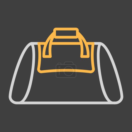 Reise- oder Sporttasche für Sportbekleidung und Ausrüstung auf dunklem Hintergrund. Duffel-Tasche für Training und Fitness-Zeichen. Grafik-Symbol für Fitness und Gewichtsverlust Website und Apps Design, Logo, App, UI