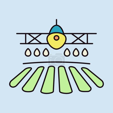 Ilustración de Avión fumigador fumigando un ícono de campo de granja. Signo de agricultura. Símbolo gráfico para el diseño de su sitio web, logotipo, aplicación, interfaz de usuario. Ilustración vectorial, EPS10. - Imagen libre de derechos
