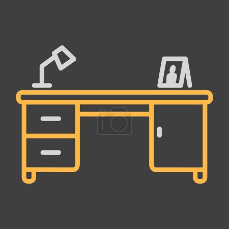 Schreibtisch mit Lampenvektor auf dunklem Hintergrund. Grafiksymbol für Möbel, Website- und Apps-Design, Logo, App, UI