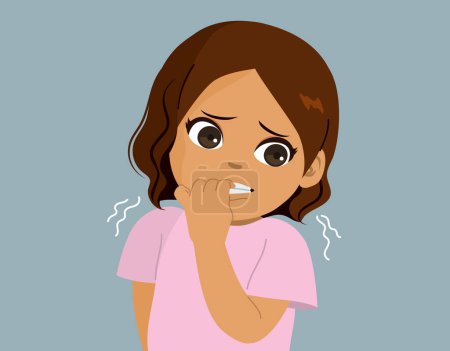 Vektorillustration eines kleinen Mädchens, das Nägel beißt. Kind mit Problemen gestresst