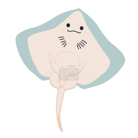 Vector illustration of cute ray stingray cartoon character isolated on white background