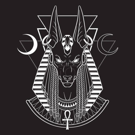Téléchargez les illustrations : Carte de tarot égyptienne Mort avec Anubis ancien dieu égyptien dans le style gothique illustration vectorielle dessinée à la main. - en licence libre de droit