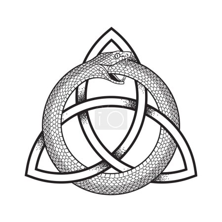 Serpiente uroboros o uroboros que consume su propia cola y ouroboros. Ilustración vectorial de tatuaje, póster o diseño impreso.