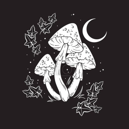 Illustration for Poisonous mushrooms fly agaric toadstool hand drawn in graphic style isolated vector illustration. - Royalty Free Image