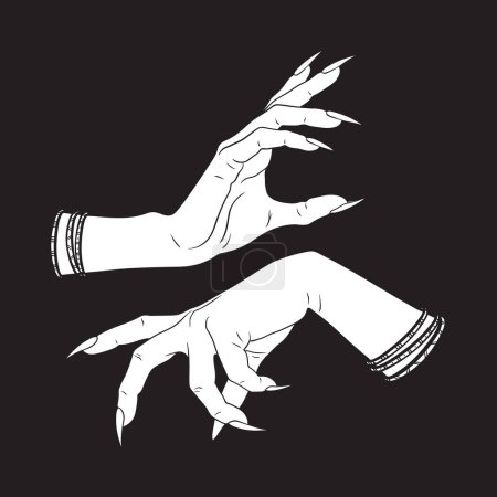 Illustration for Hand drawn female witch or vampire hands. Flash tattoo, sticker, patch or print design vector illustration - Royalty Free Image