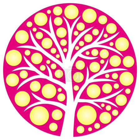 Téléchargez les photos : Tree of life in the center of the mandala. Spiritual and ecological sign. Symbol of different cultures and religions. Symbol of development, growth, sustainability. Magenta and yellow. Vector graphics. - en image libre de droit