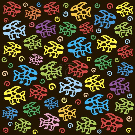 Téléchargez les photos : Fond abstrait de poissons de dessin animé de couleur. Graphiques vectoriels. - en image libre de droit