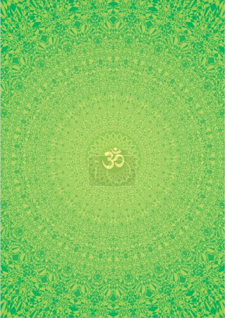 Téléchargez les photos : Mandala ajouré en vert avec le signe aum, om, ohm. Fond à motifs ajourés. Ornement circulaire. Graphiques vectoriels. - en image libre de droit
