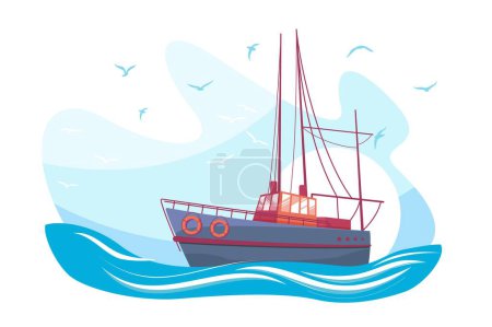 Illustration for Sailing Ship at Sea, vector illustration. A peaceful maritime scene capturing the essence of ocean exploration. - Royalty Free Image