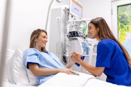 Photo for Woman doctor service help support discussing and consulting talk to patient and holding hands at meeting health medical care express trust concept in hospital. healthcare and medicine - Royalty Free Image