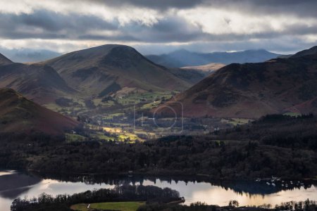Photo for Beautiful early Winter morning landscape view from Latrigg Fell in Lake District across Derwentwater to  Robinson - Royalty Free Image