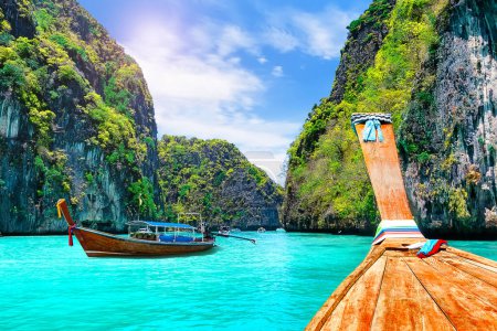 Photo for View of Loh Samah Bay in Phi Phi island, Thailand. This small bay on the other side of Maya Bay on Koh Phi Phi Leh in Thailand. - Royalty Free Image
