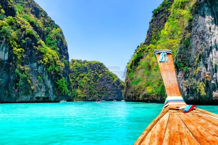 Photo for View of Loh Samah Bay in Phi Phi island, Thailand. This small bay on the other side of Maya Bay on Koh Phi Phi Leh in Thailand. - Royalty Free Image