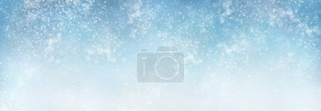Photo for Panorama of decorative Christmas background with bokeh lights and snowflakes. Christmas and Happy New Year blue panoramic background with snowflake. Winter landscape with falling snow. - Royalty Free Image