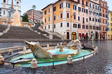 Photo for Piazza di Spagna and Spanish steps in the morning in Rome, Italy.  Famous square in Rome, Italy. Rome architecture and landmark. - Royalty Free Image