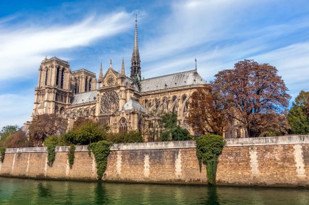 Photo for Notre Dame cathedral in Paris before the devastating fire as seen from across the river - Royalty Free Image