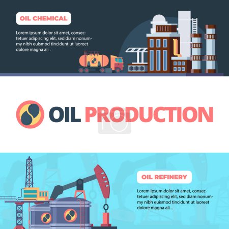 Illustration for Oil industry. energetic factory generating electricity and oil. Vector horizontal banner - Royalty Free Image