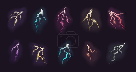 Fantasiebeleuchtung transparent. verschiedene farbige Elemente, helle realistische isolierte Regenbeleuchtung Set. Vektor flache Cartoon-Grafik.