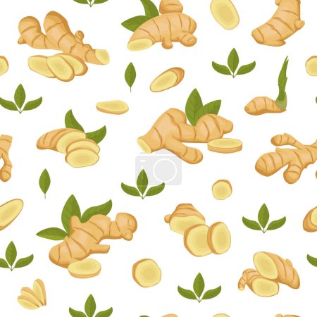zinziber gingers pattern. cut ginger roots slices, cartoon tea gingers isolated on white background. vector cartoon plants seamless pattern.