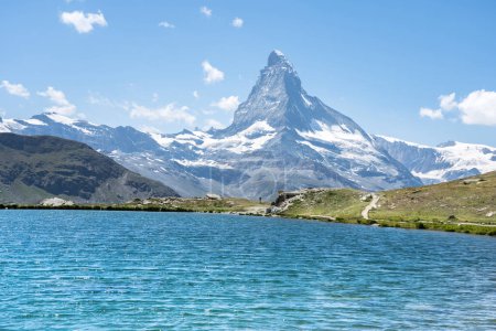 Photo for Alpine landscape mit famous Matterhorn peak and Stellisee, Zermatt,  Switzerland - Royalty Free Image
