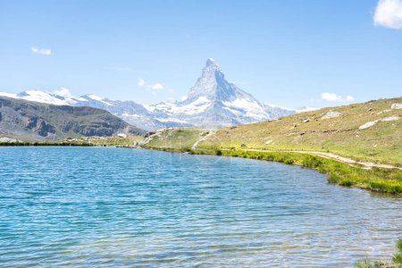 Photo for Alpine landscape mit famous Matterhorn peak and Stellisee, Zermatt,  Switzerland - Royalty Free Image