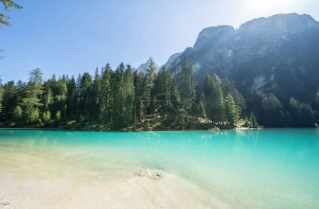 Braies Lake in Dolomites mountains, South Tyrol, Italy