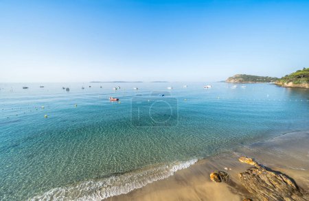 Photo for Famous Plage de Jean Blanc with turquoise water on French Riviera, France - Royalty Free Image