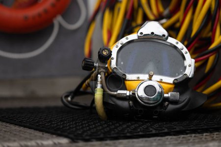 Close up photo of commercial diving helmet