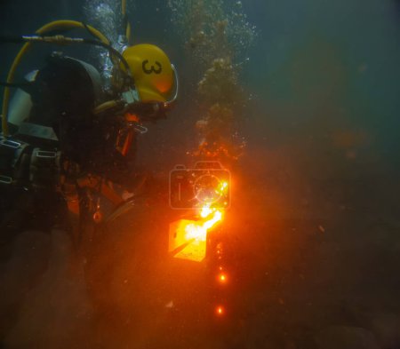 Underwater welding in deep ocean depths closeup