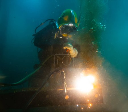 Underwater welding in deep ocean depths closeup