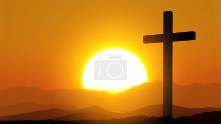 Karfreitag. Freitag vor Ostern. Christliches Kreuz gegen den Sonnenuntergang. 3d-rendering