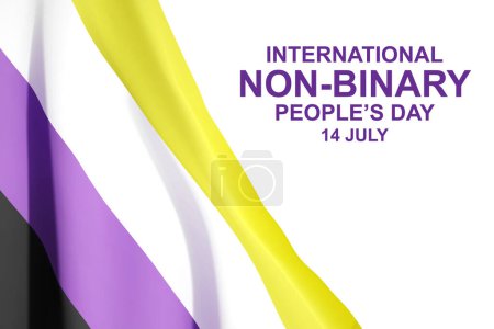 Téléchargez les photos : Drapeau non binaire sur fond blanc. Journée internationale des peuples non binaires - 14 juillet - en image libre de droit