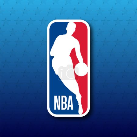 Foto de NBA National Basketball Association logo de la liga sobre fondo azul. Moscú, Rusia - julio de 2023 - Imagen libre de derechos