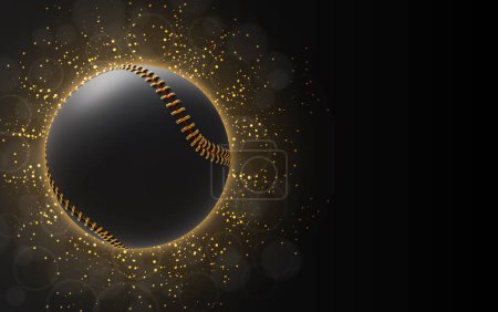 Téléchargez les photos : Balle de baseball noire et or sur fond noir brillant. 3d-rendu - en image libre de droit