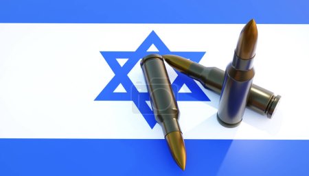 Israel flag with weapon ammunition. 3d-rendering