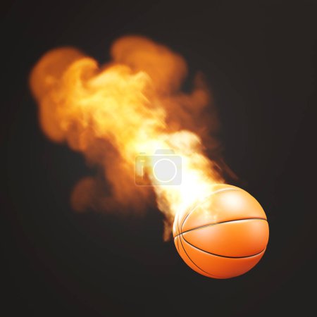 Foto de Balón de baloncesto en el fuego sobre fondo negro. 3d-renderizado - Imagen libre de derechos