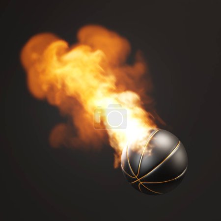 Foto de Balón de baloncesto en el fuego sobre fondo negro. 3d-renderizado - Imagen libre de derechos