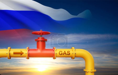 Photo for Gas pipeline with Russian flag against the sunset. 3d-rendering - Royalty Free Image