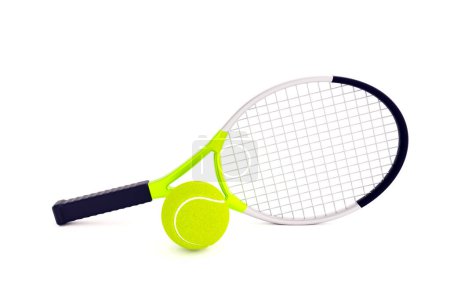 Tennis racket and ball isolated on white background. 3d-rendering