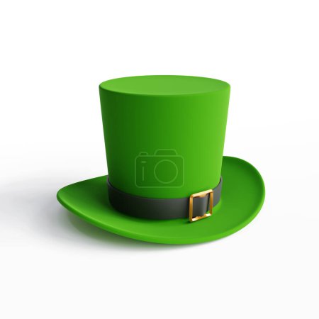Chapeau haut de forme St. Patrick's Day vert avec boucle dorée isolée sur fond blanc. 3d-rendu