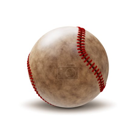 Téléchargez les photos : Vieille balle de baseball isolée sur fond blanc. 3d-rendu - en image libre de droit