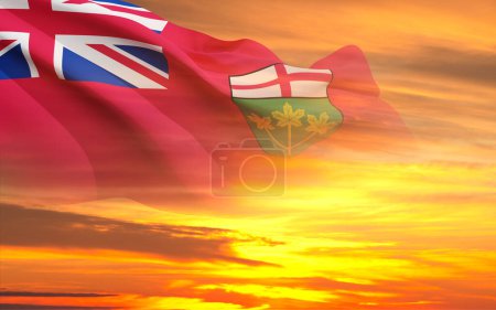 Flag of Ontario against the sunset. Province of Canada