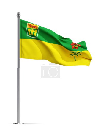 Flag of Saskatchewan isolated on white background. Province of Canada. 3d-rendering