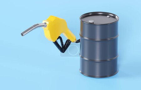 Fueling nozzle gasoline with oil barrel isolated on white background. 3d-rendering