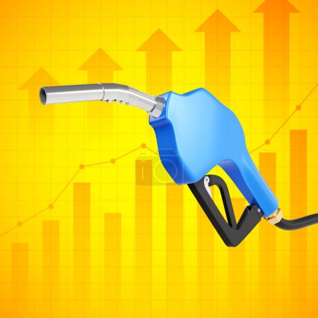 Fueling nozzle gasoline, diesel, gas on orange background with chart. Gasoline price change concept. 3d-rendering