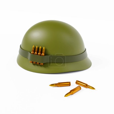 Téléchargez les photos : Un casque militaire avec des munitions de 7,62 mm. 3d-rendu - en image libre de droit
