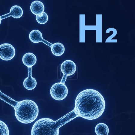 Wasserstoff-H2-Molekülmodell. Sauberes Energiekonzept. 3d-rendering